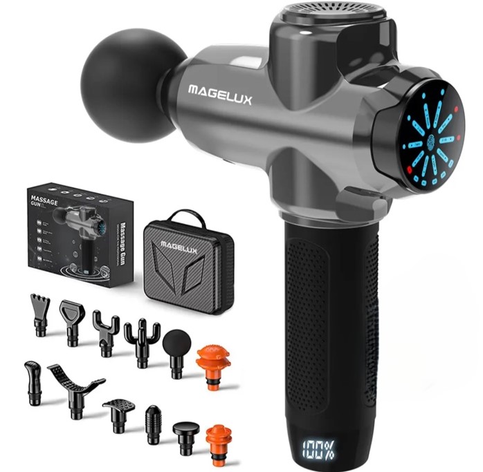 MAGELUX Deep Tissue Percussion Muscle Massage Gun (with 12 Interchangeable Heads)